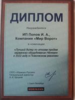 ИП Попов (Мир Ворот) - лучший дилер Хёрманн 2022 года